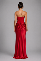 Noir Satin Corset Strapless Maxi Dress