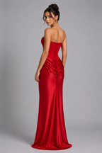 Noir Satin Corset Strapless Maxi Dress