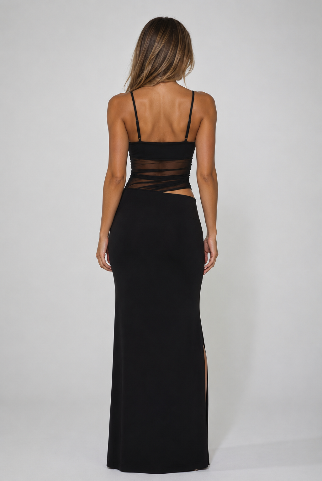 Obsidian Mesh Cut-Out Maxi Dress