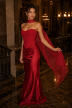 Noir Satin Corset Strapless Maxi Dress