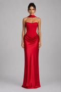 Noir Satin Corset Strapless Maxi Dress