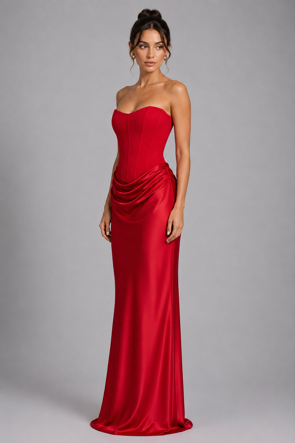 Noir Satin Corset Strapless Maxi Dress
